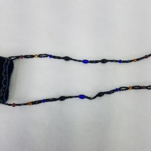 Beaded Horse Mini Bag Credit Card Holder Crossbody Pouch Velvet Navy Blue Strap - Picture 11 of 15